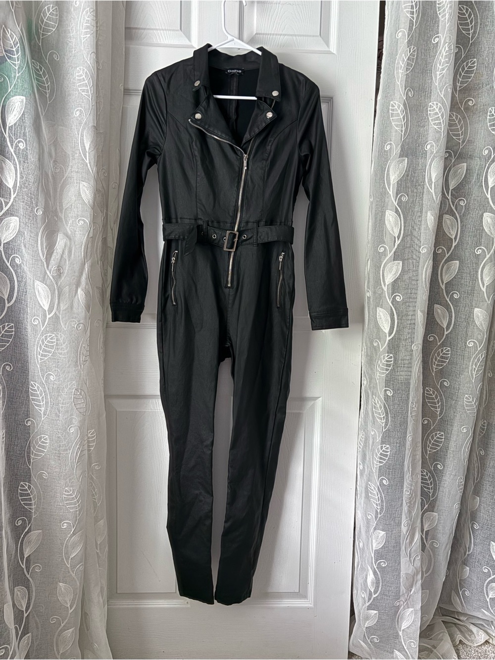 Bebe Moto Style Skinny Jumpsuit zip up with belt women size 8